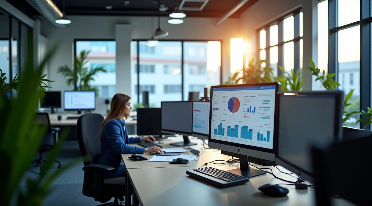 Modern SaaS office workspace with subscription billing systems